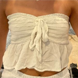 Strapless white laced top